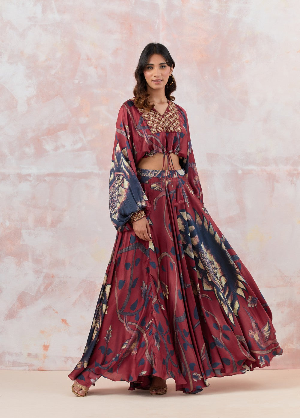 Maroon Embroidered Skirt Set