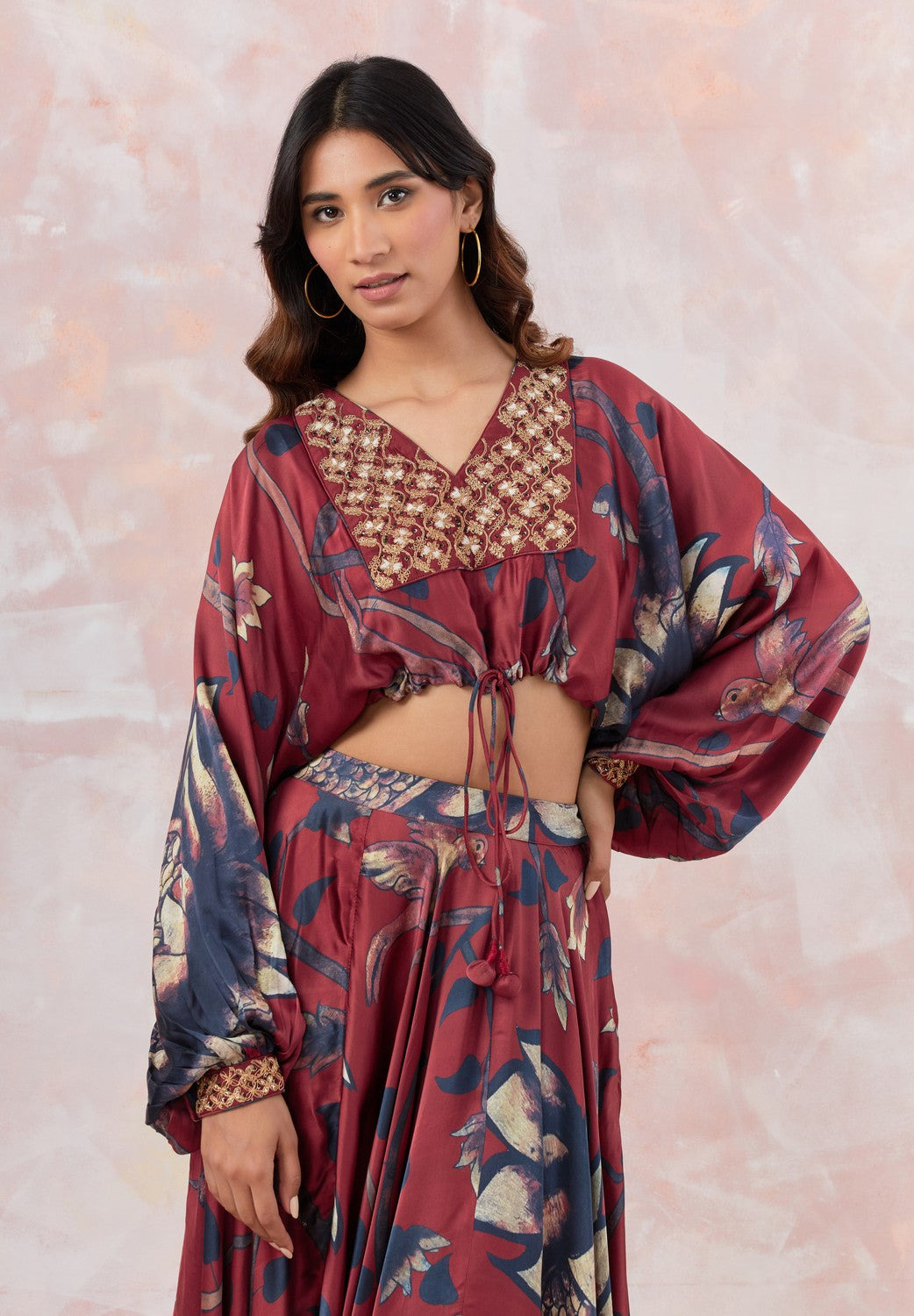 Maroon Embroidered Skirt Set
