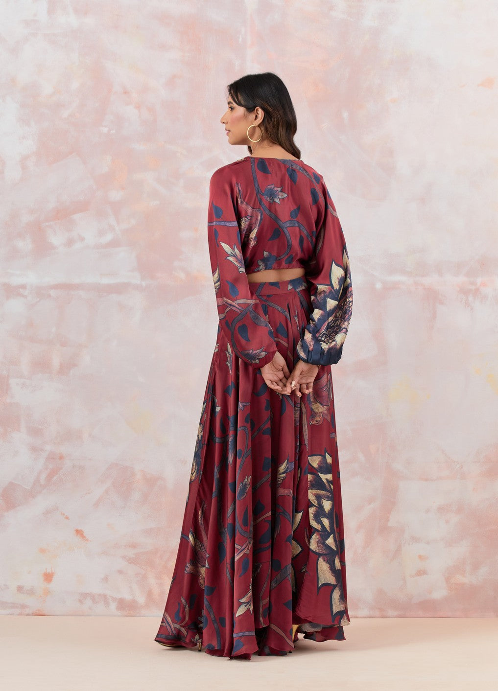 Maroon Embroidered Skirt Set