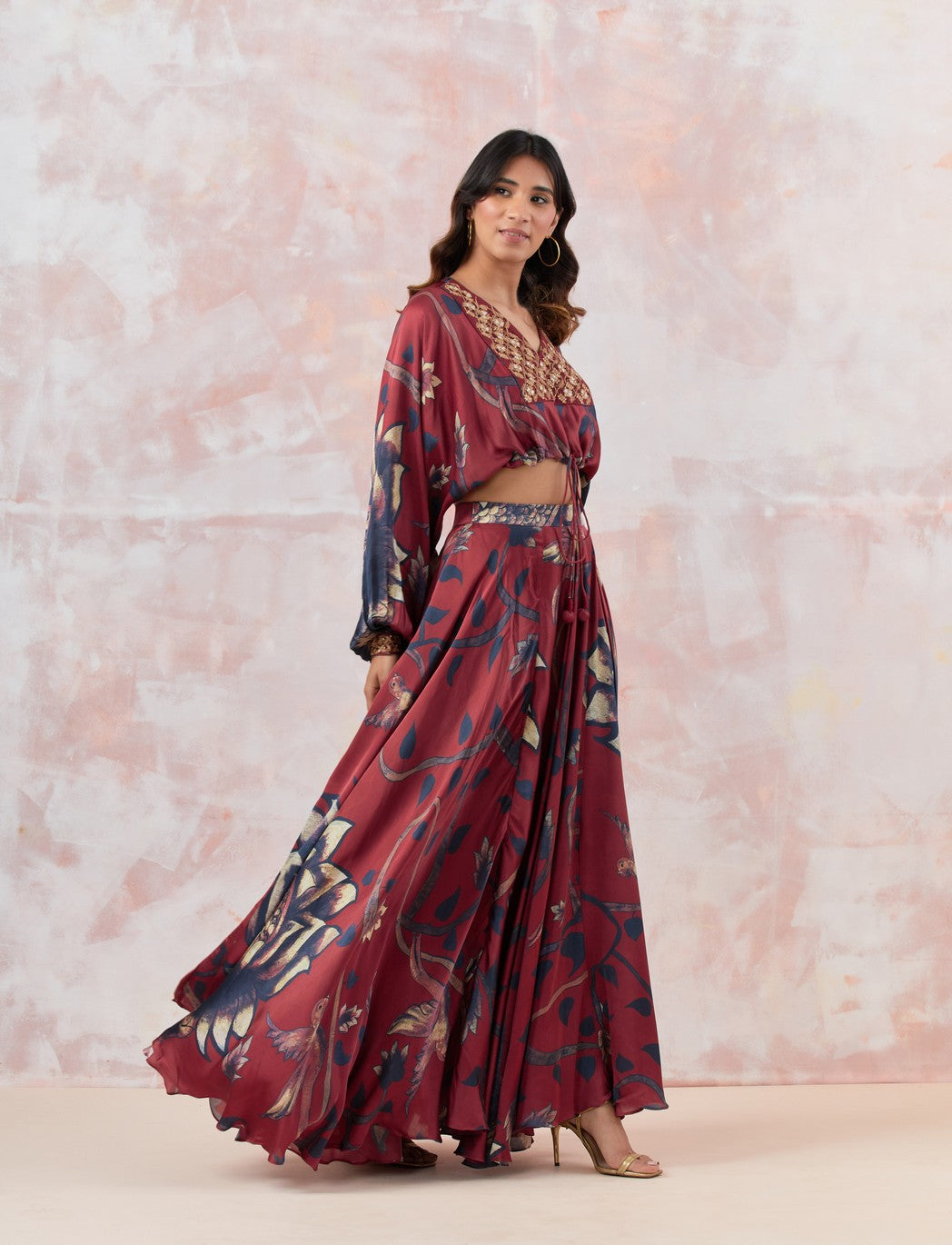 Maroon Embroidered Skirt Set