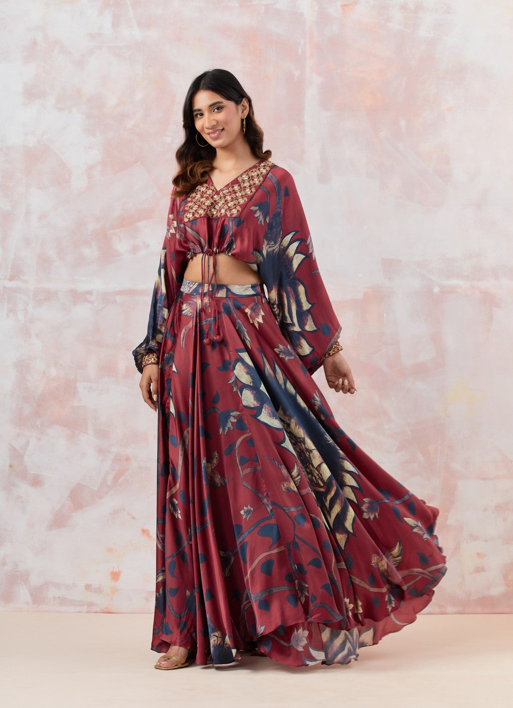 Maroon Embroidered Skirt Set