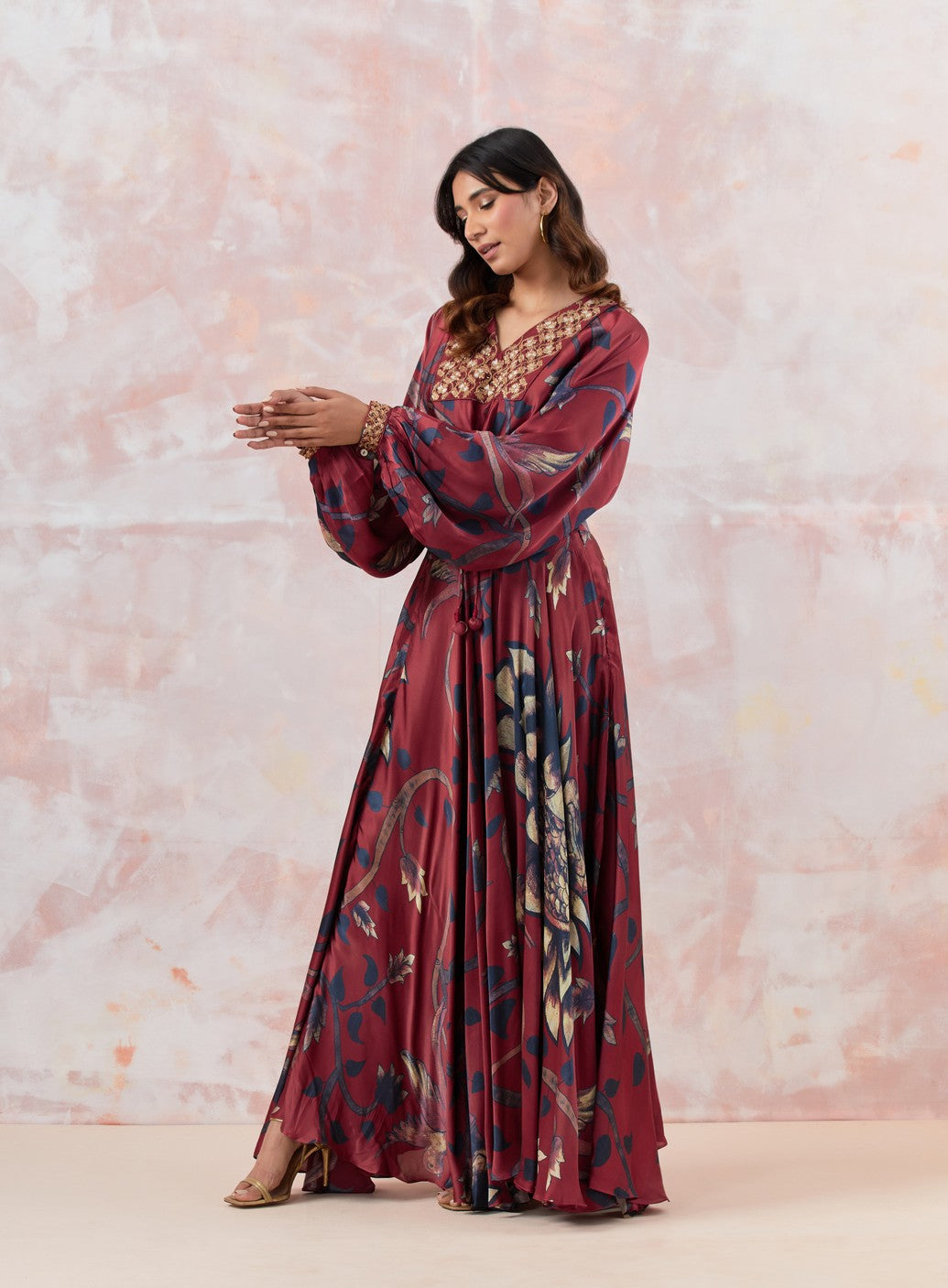 Maroon Embroidered Skirt Set