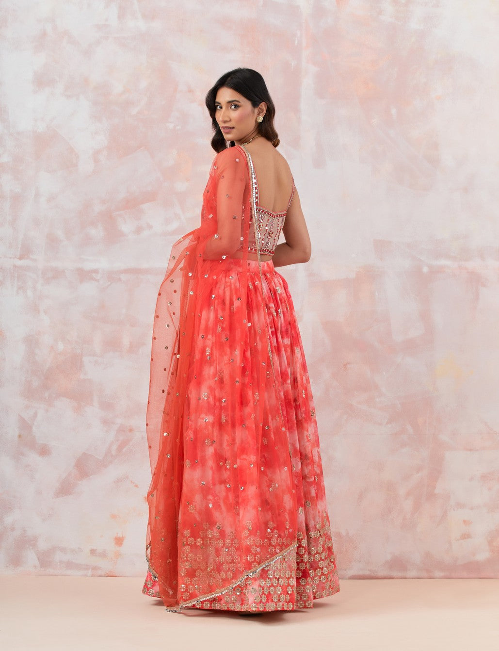 Pink Embroidered Lehenga Set With Sleeveless Blouse