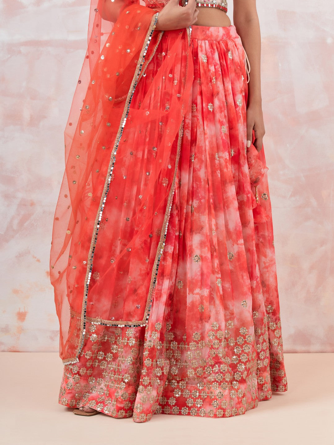 Pink Embroidered Lehenga Set With Sleeveless Blouse