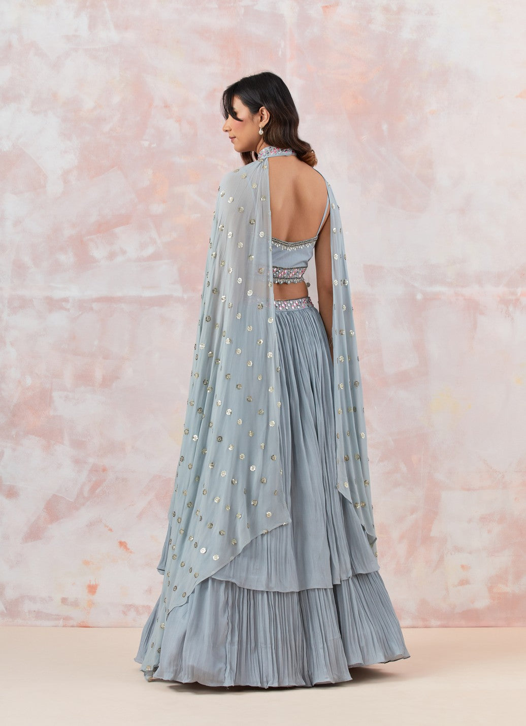 Grey Georgette Lehenga & Cape Dupatta