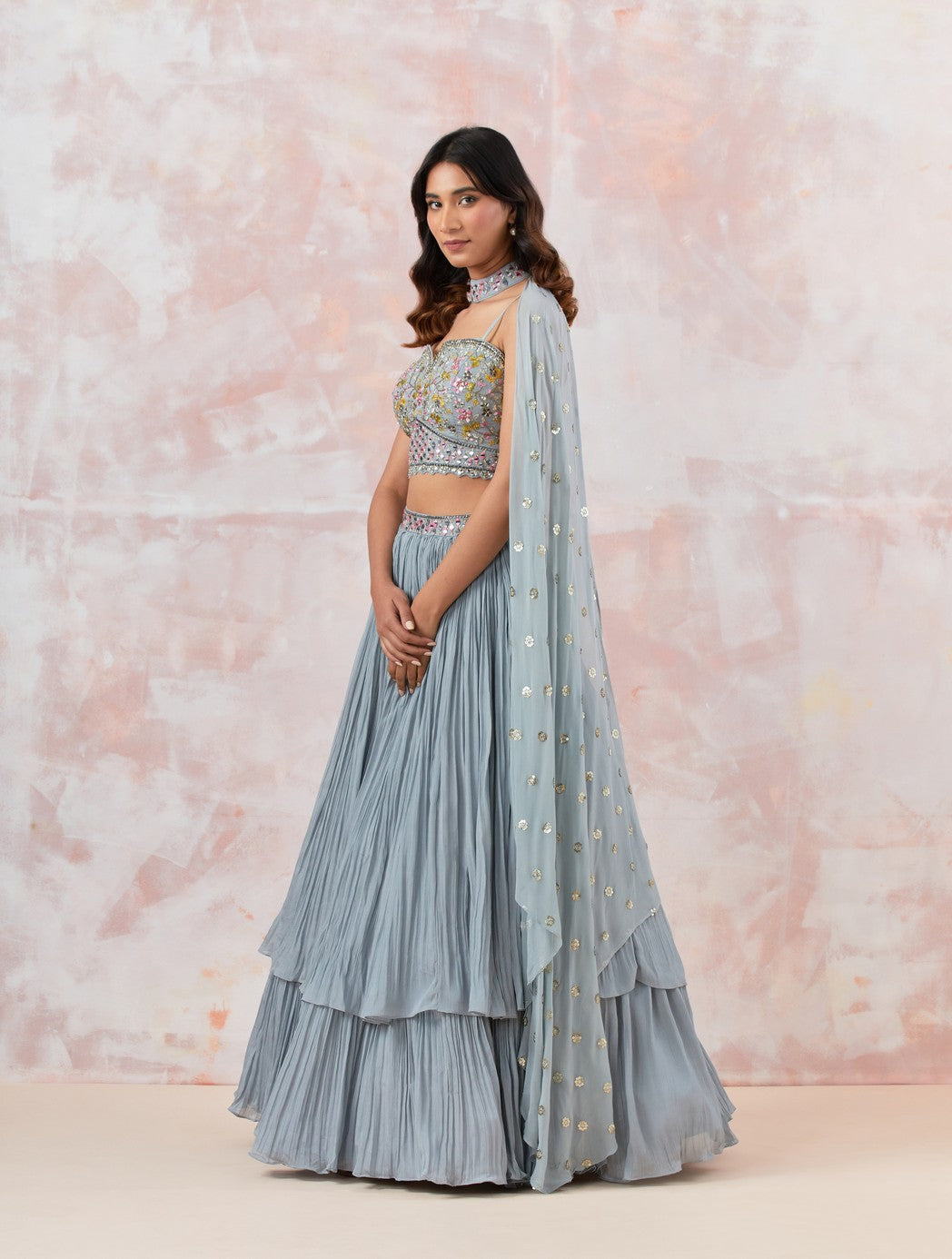 Grey Georgette Lehenga & Cape Dupatta
