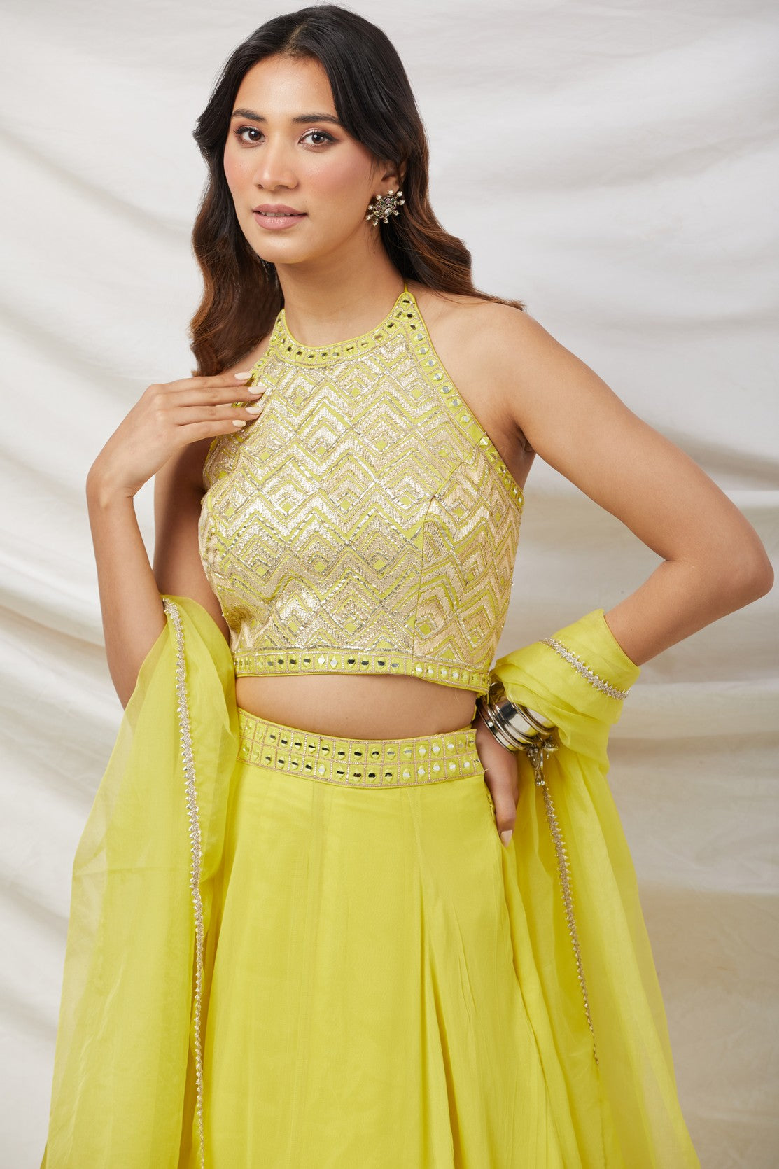 Lime Green Georgette Lehenga Set