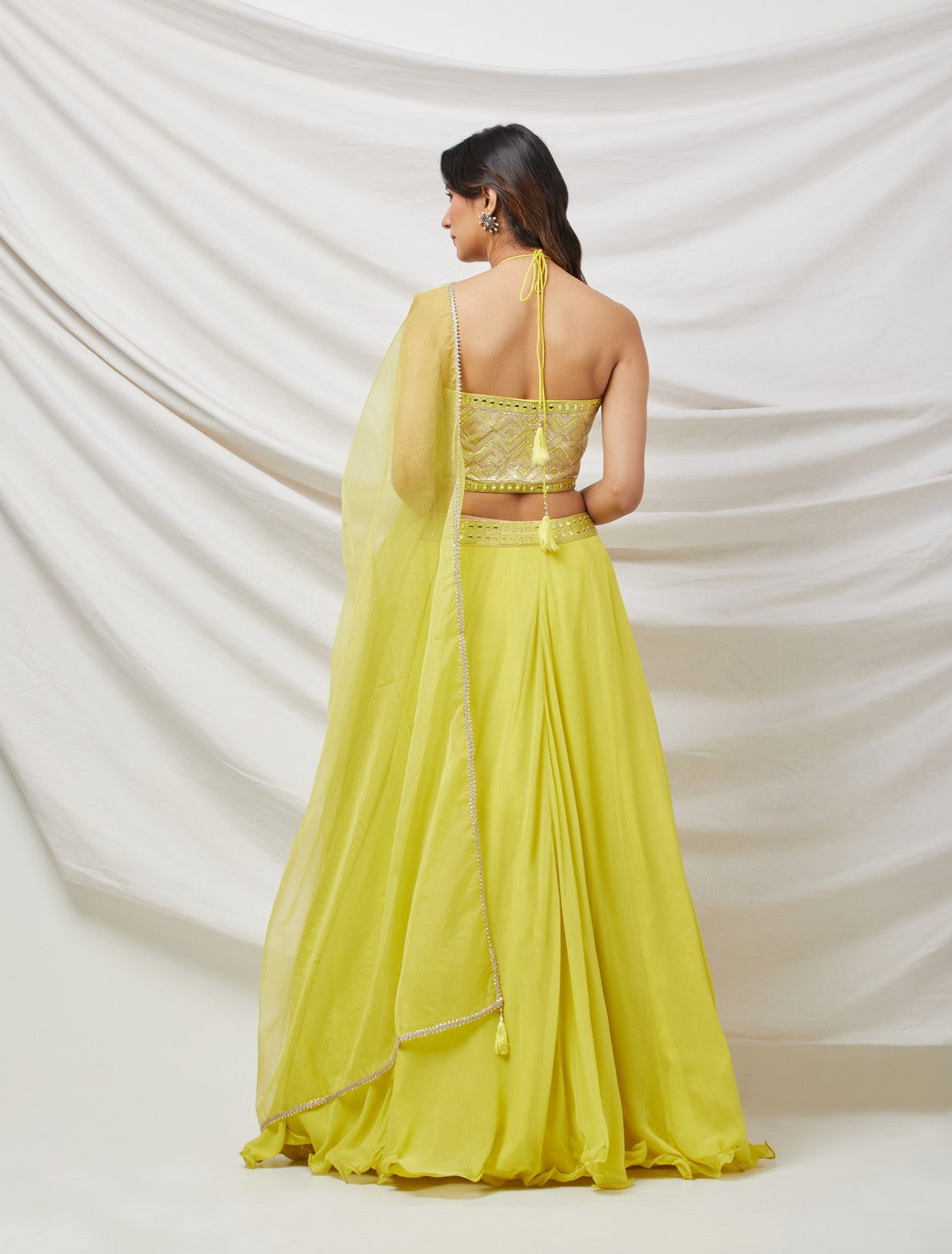 Lime Green Georgette Lehenga Set