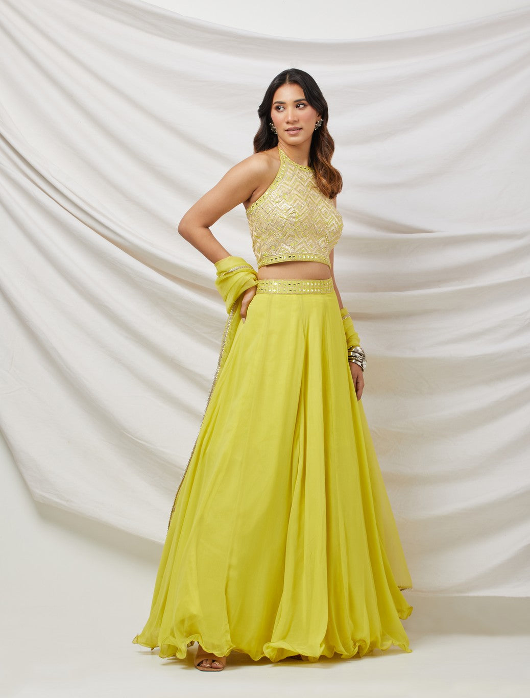 Lime Green Georgette Lehenga Set