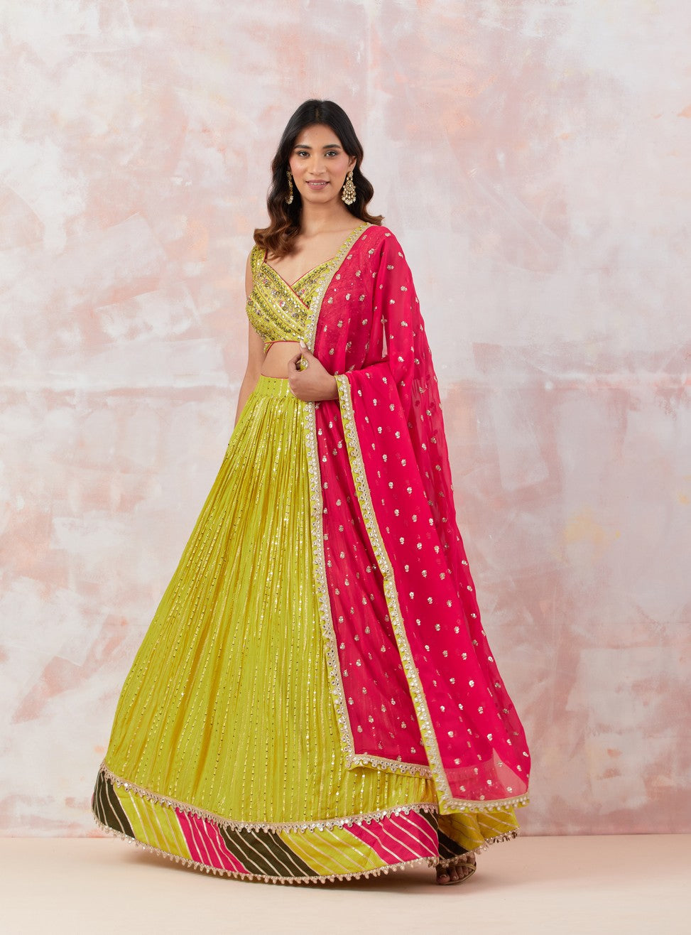 Lime Green Embroidered Lehenga Set