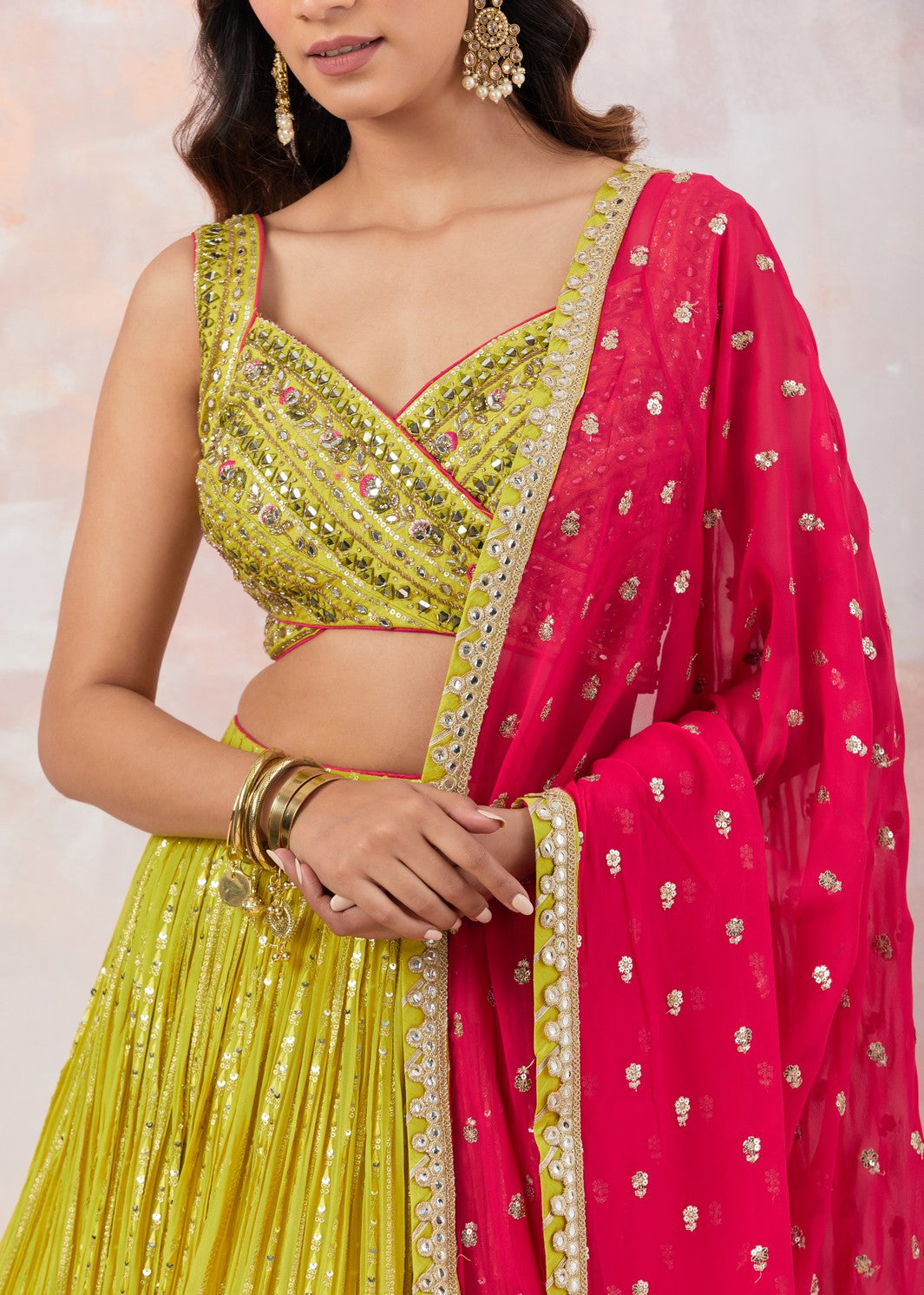 Lime Green Embroidered Lehenga Set
