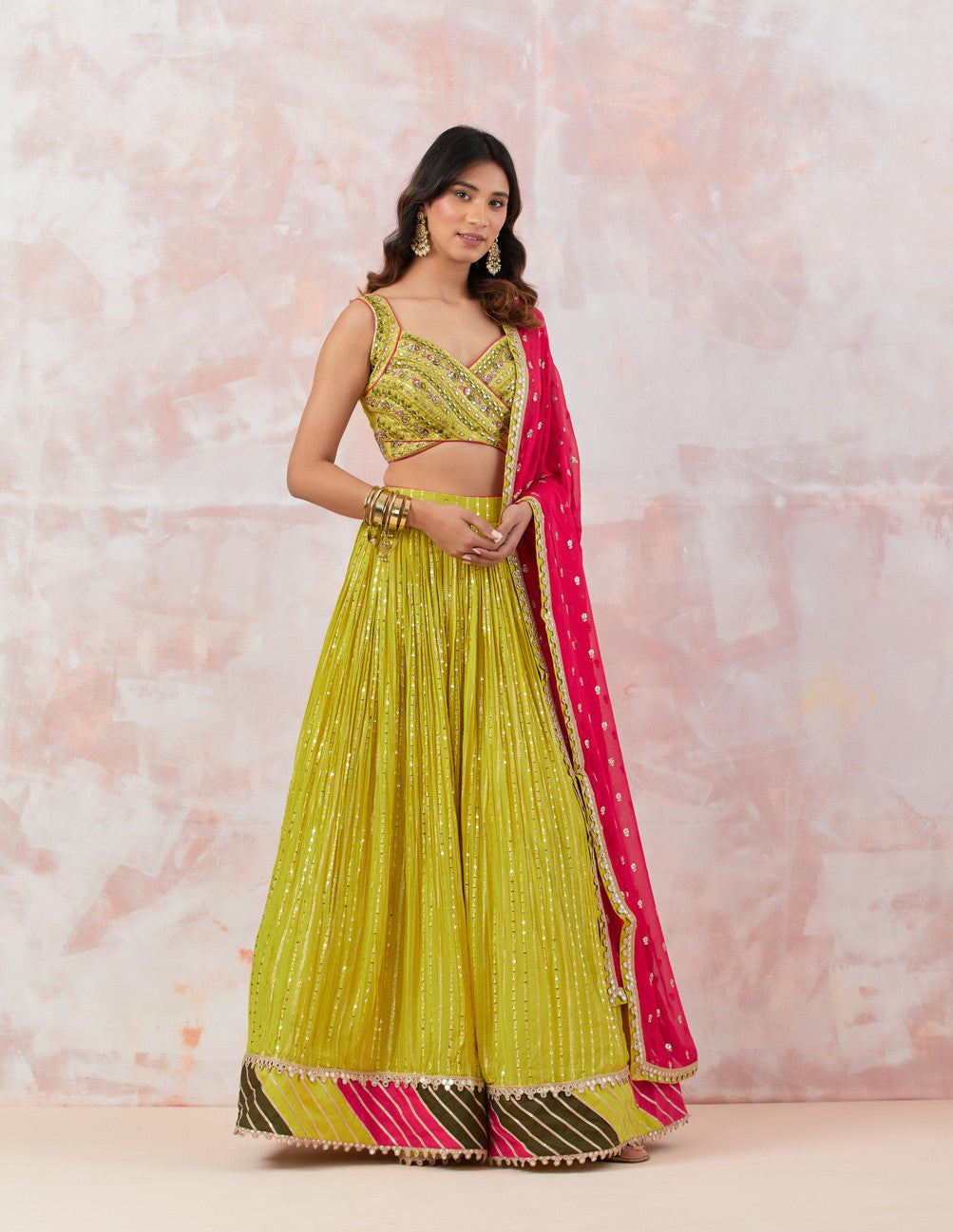 Lime Green Embroidered Lehenga Set