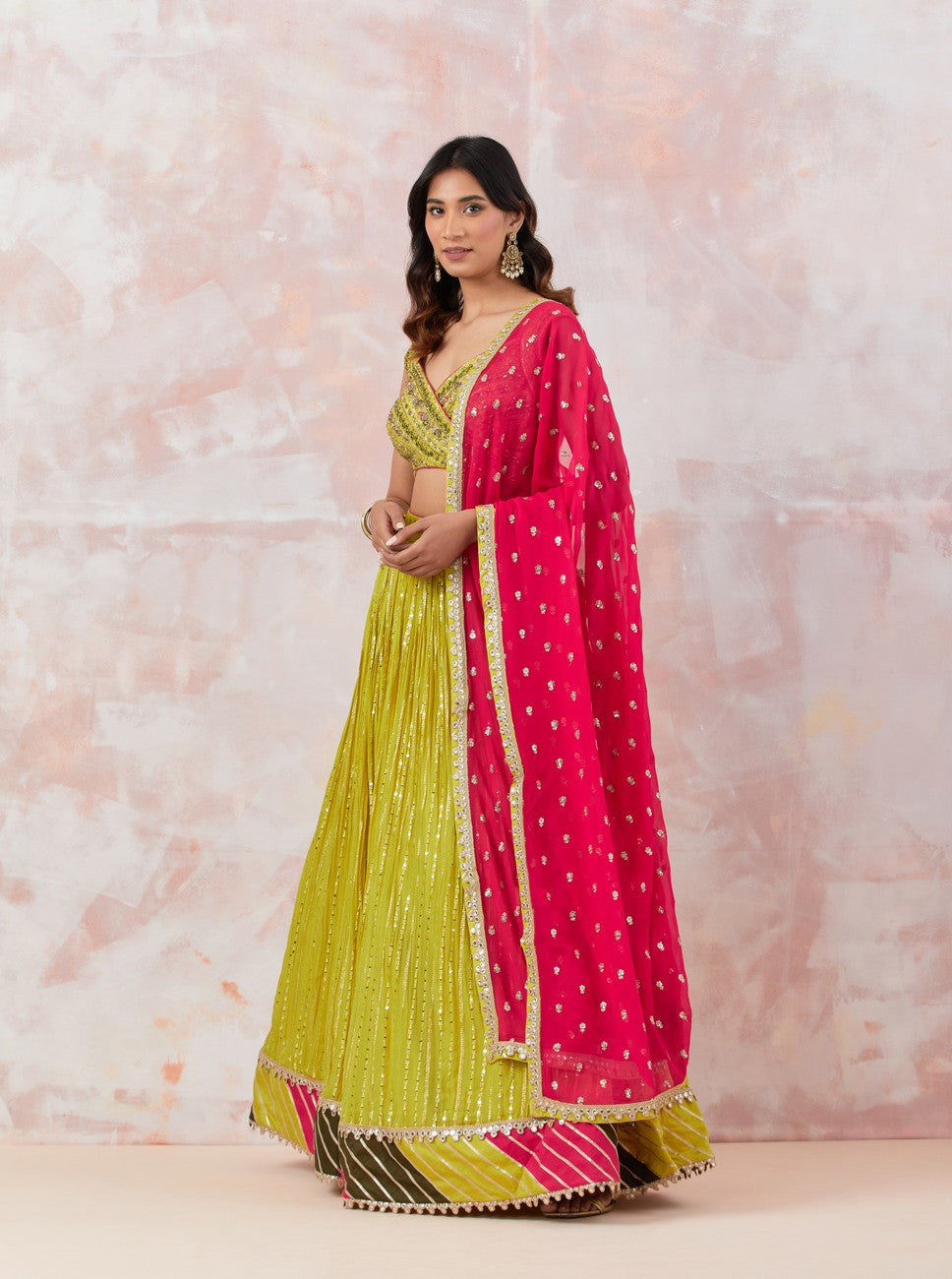 Lime Green Embroidered Lehenga Set