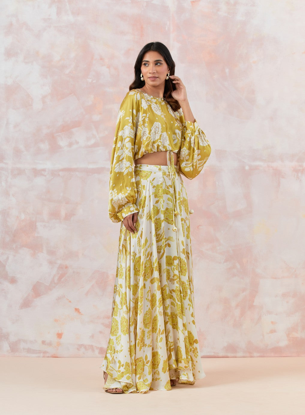 Pista Green Printed Skirt Set