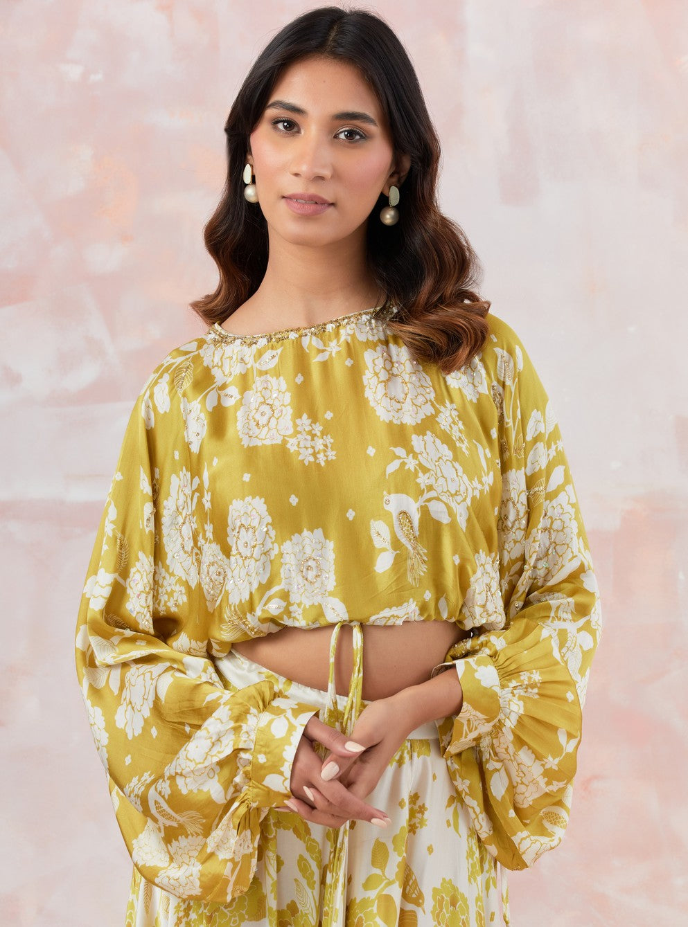 Pista Green Printed Skirt Set