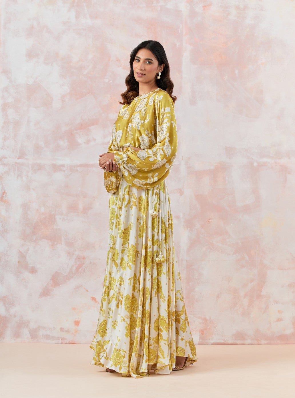 Pista Green Printed Skirt Set