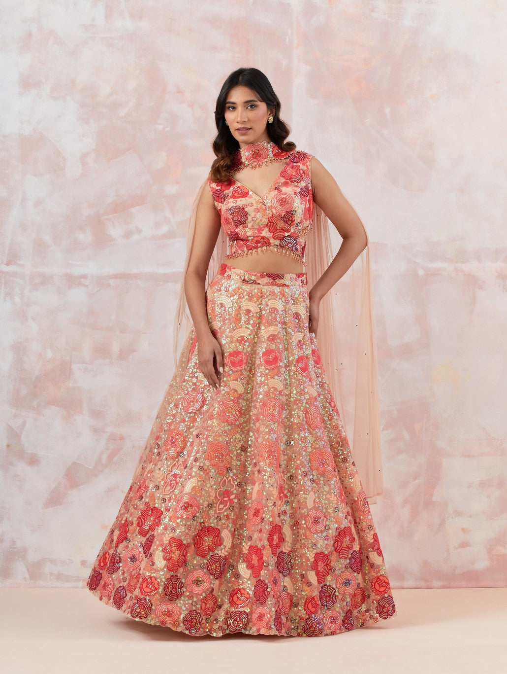 Red Embroidered Lehenga Set