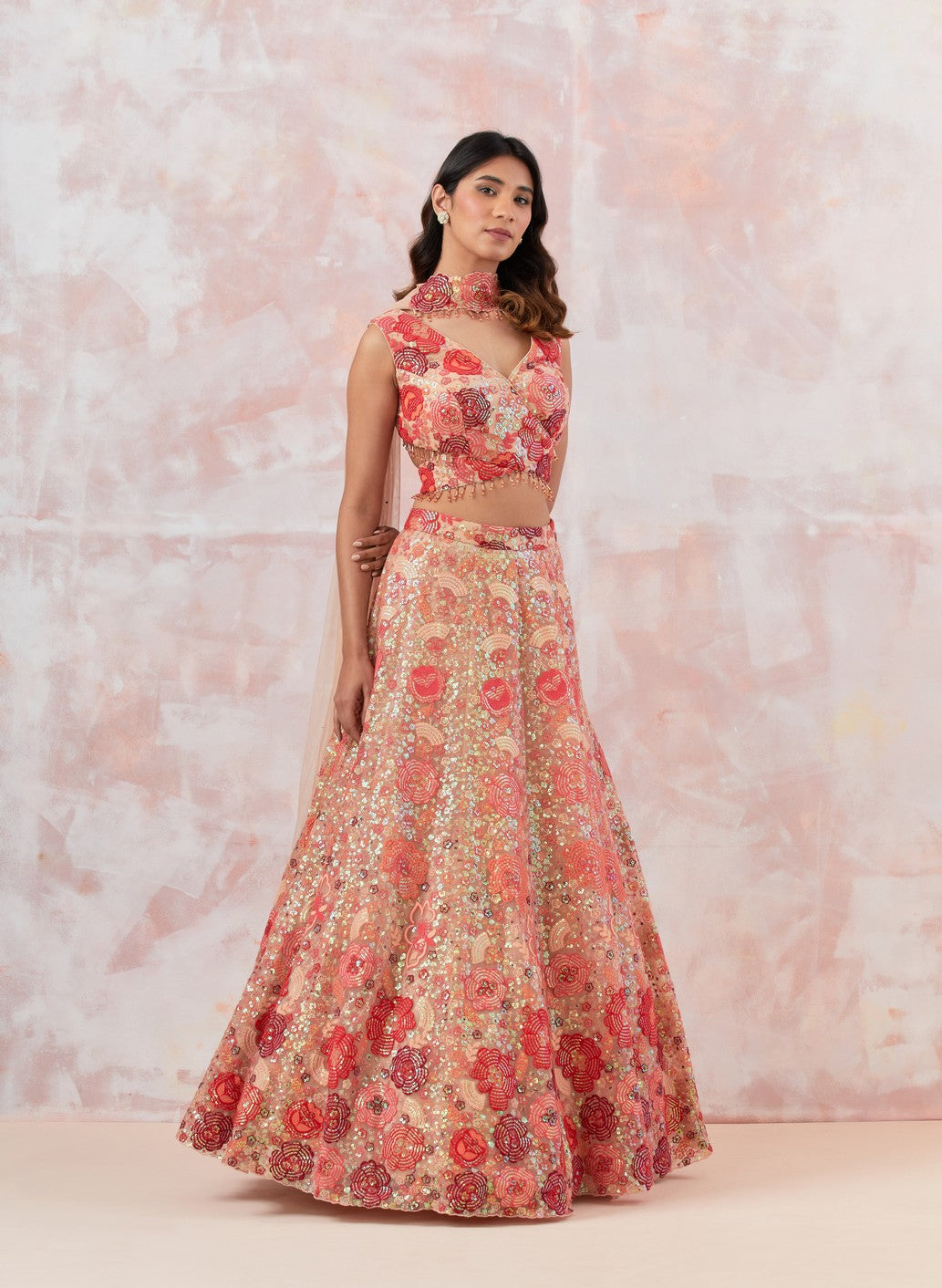 Red Embroidered Lehenga Set