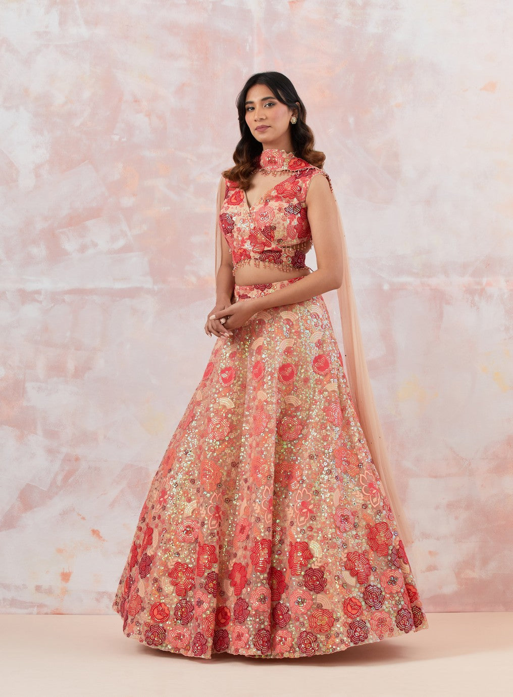 Red Embroidered Lehenga Set