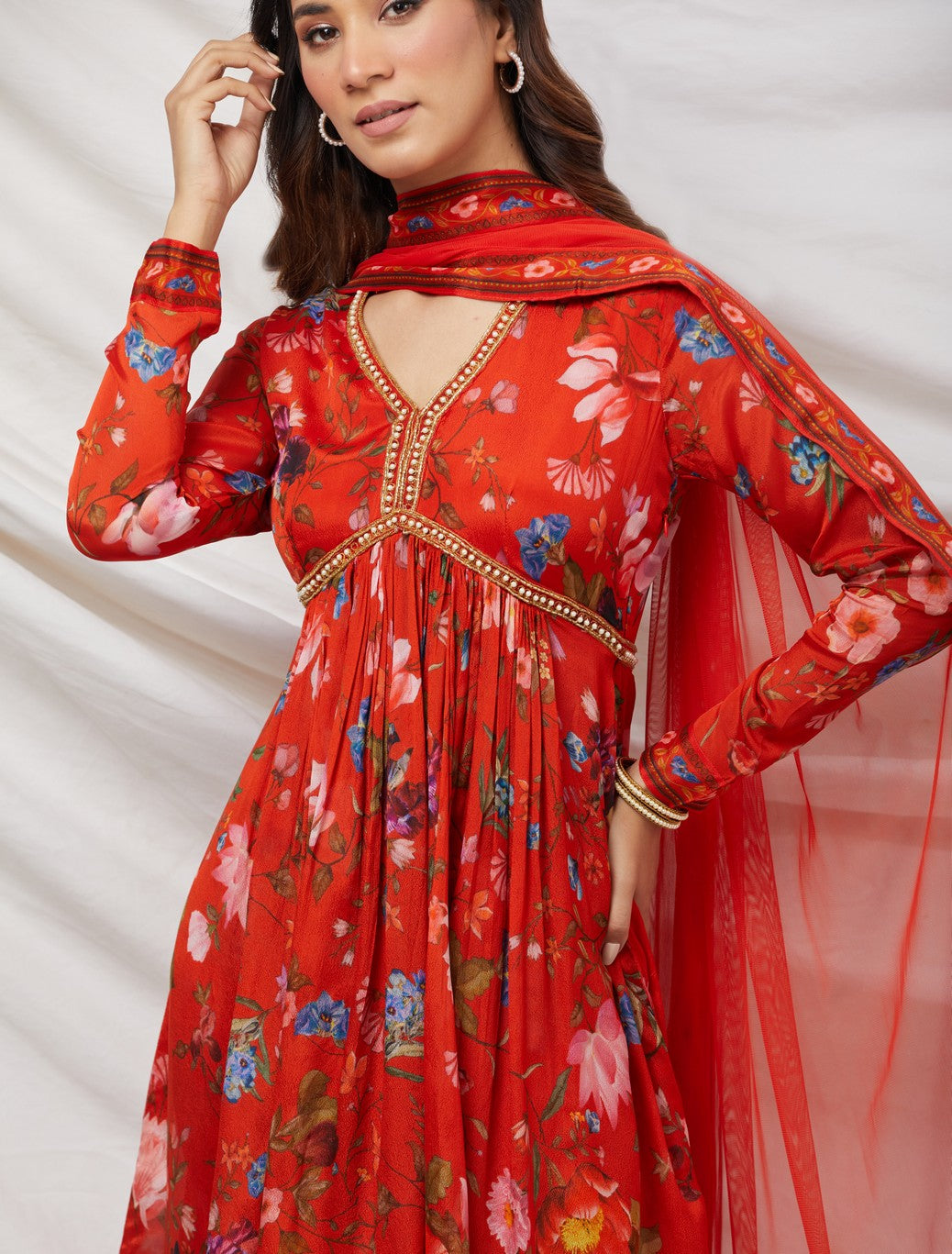 Red Printed Sharara Set