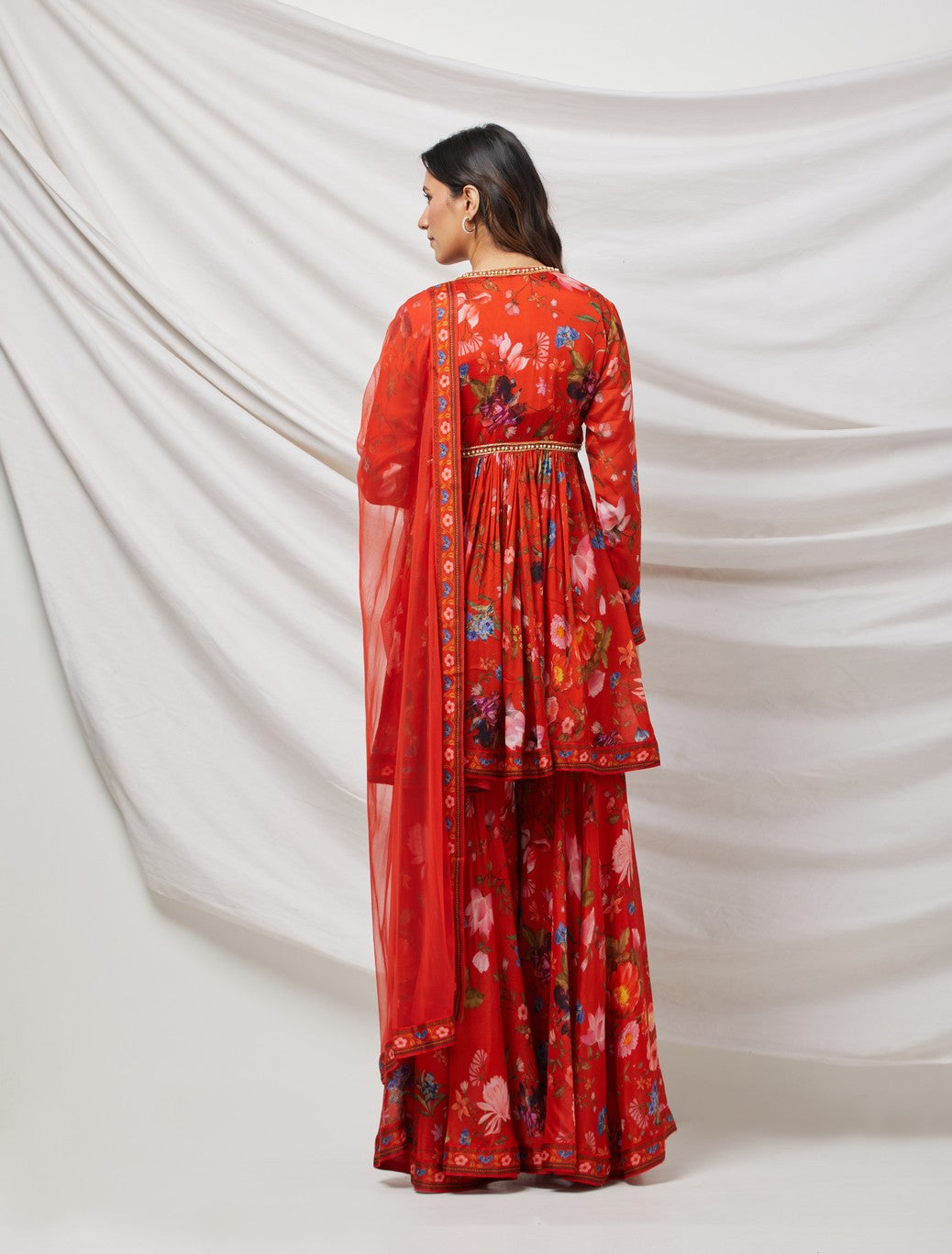 Red Printed Sharara Set