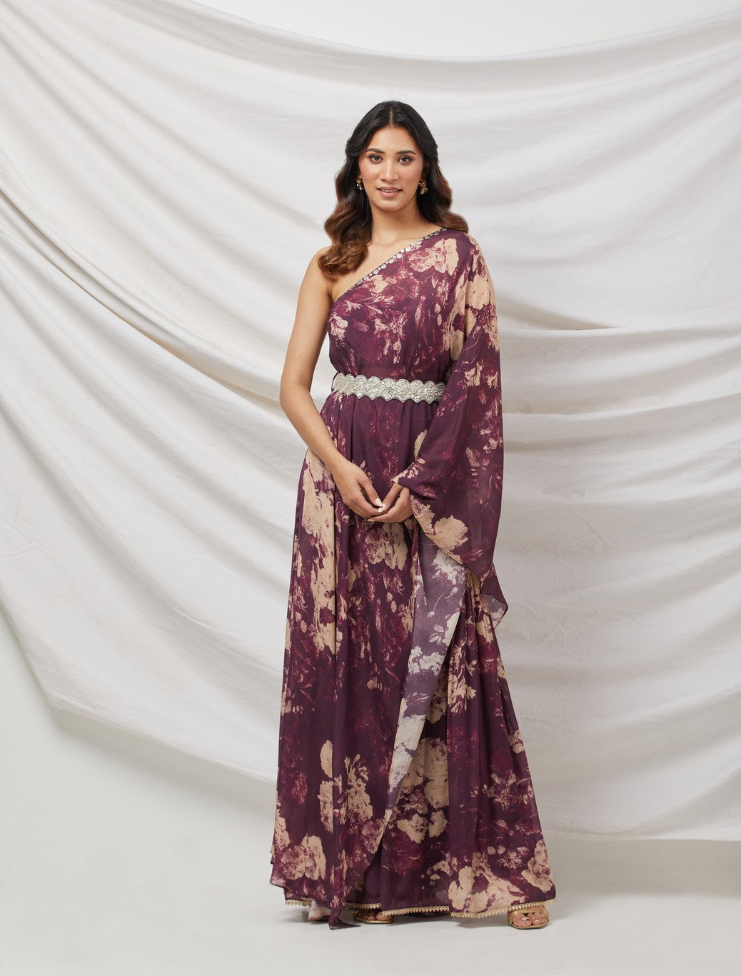 Wine Indo-Western Sharara Set With Bustier