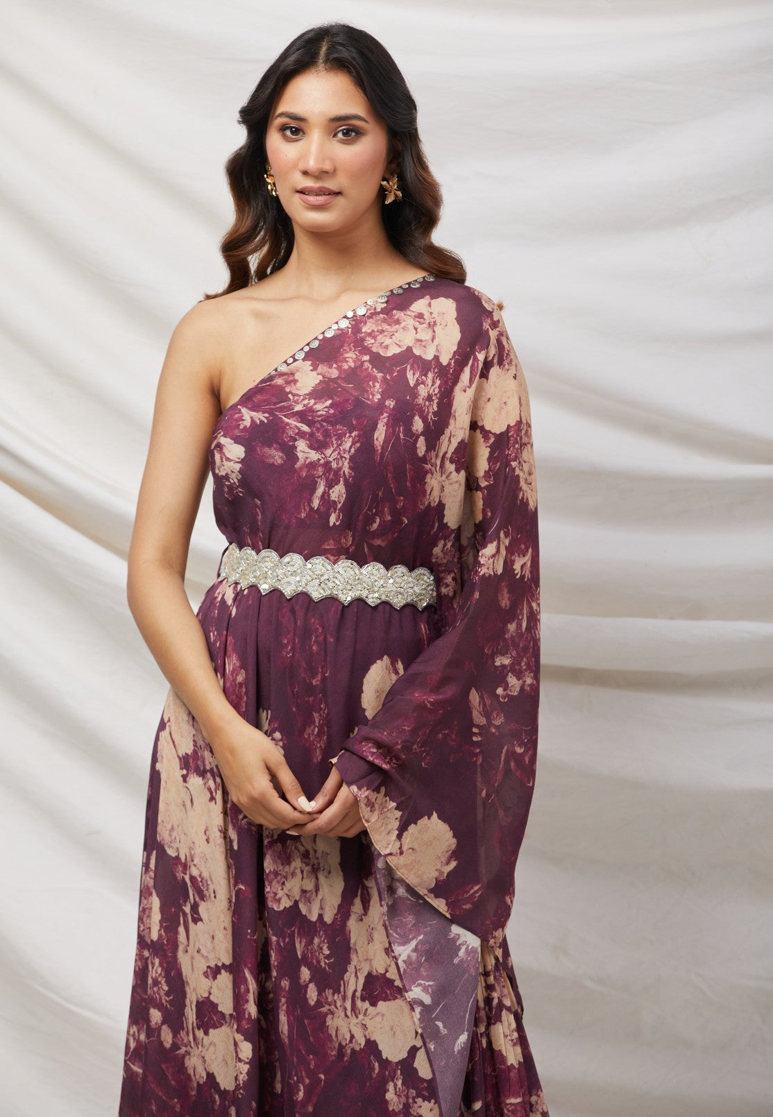 Wine Indo-Western Sharara Set With Bustier