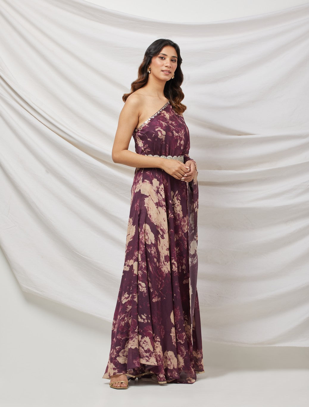 Wine Indo-Western Sharara Set With Bustier