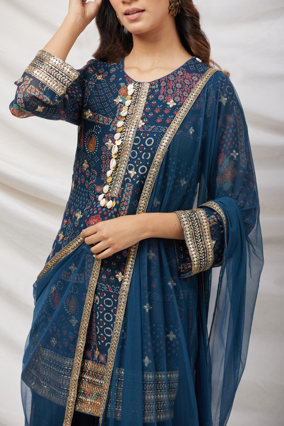 Teal Blue Embellished Sharara Set