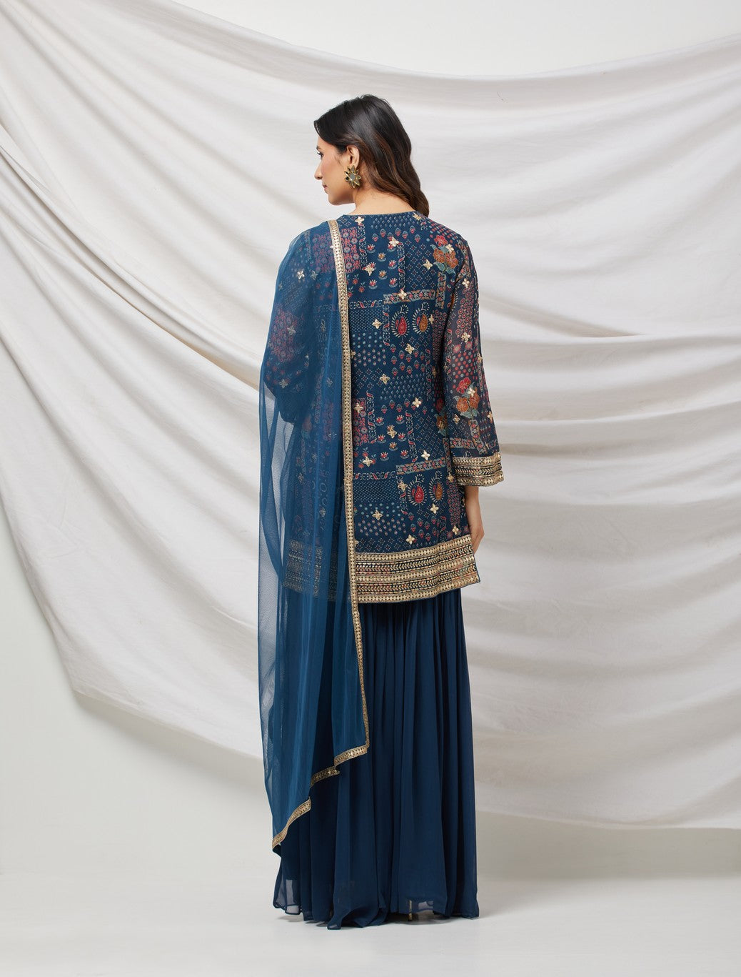 Teal Blue Embellished Sharara Set