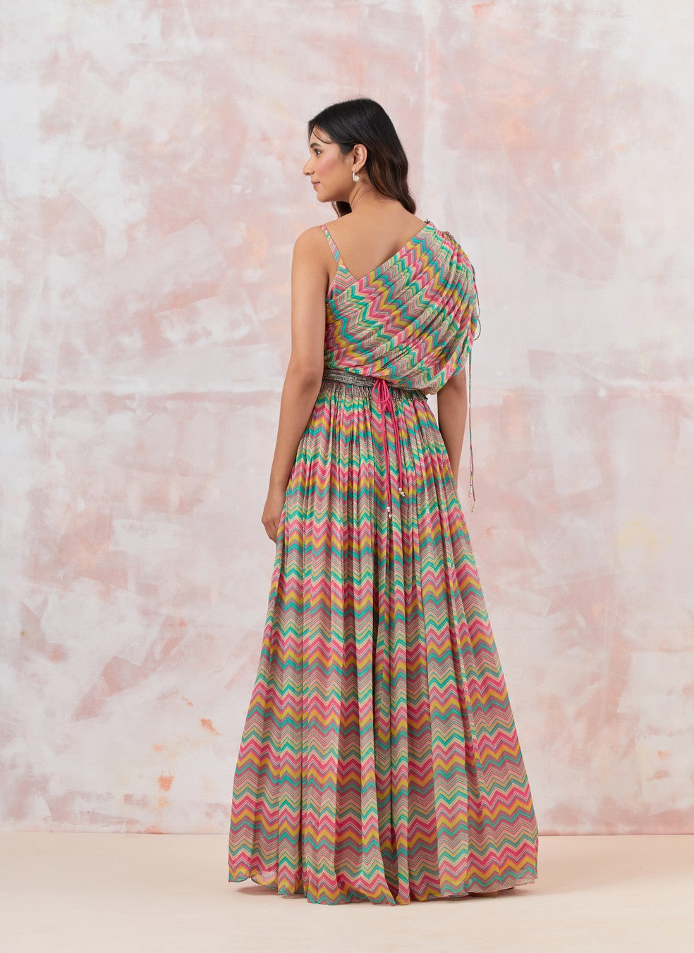 Pink Maxi Dress With Embroidered Belt
