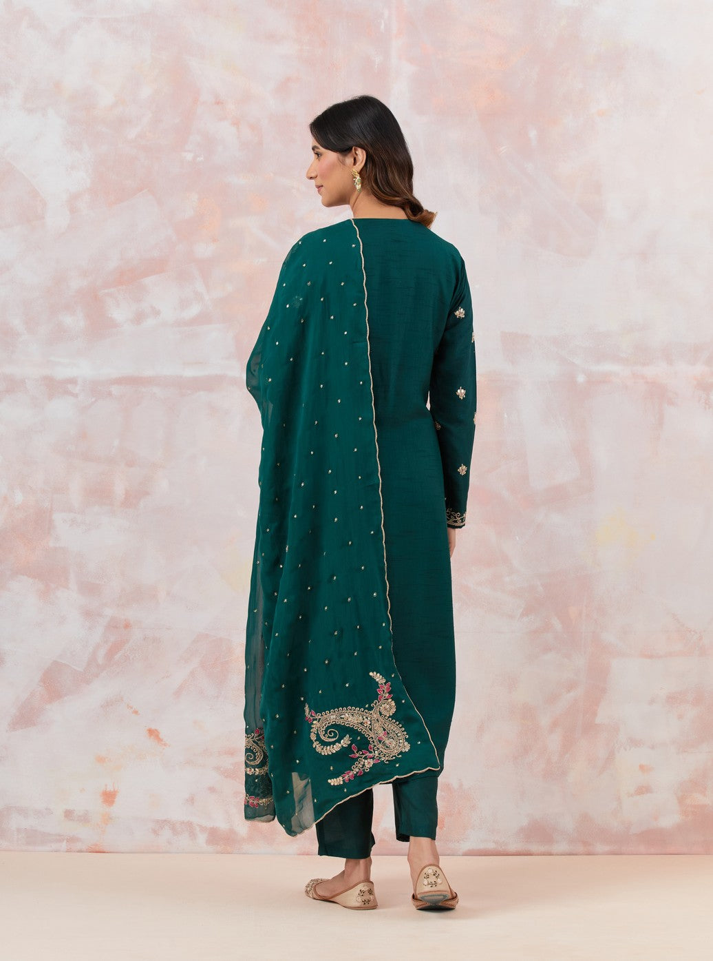 Bottle Green Suit Set With Dupatta