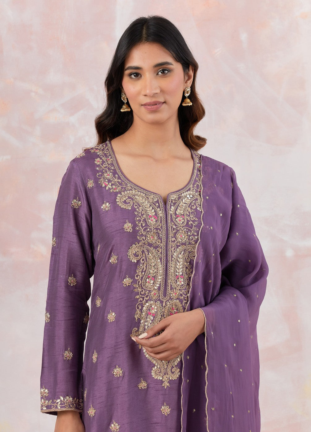 Purple Suit Set With Dupatta