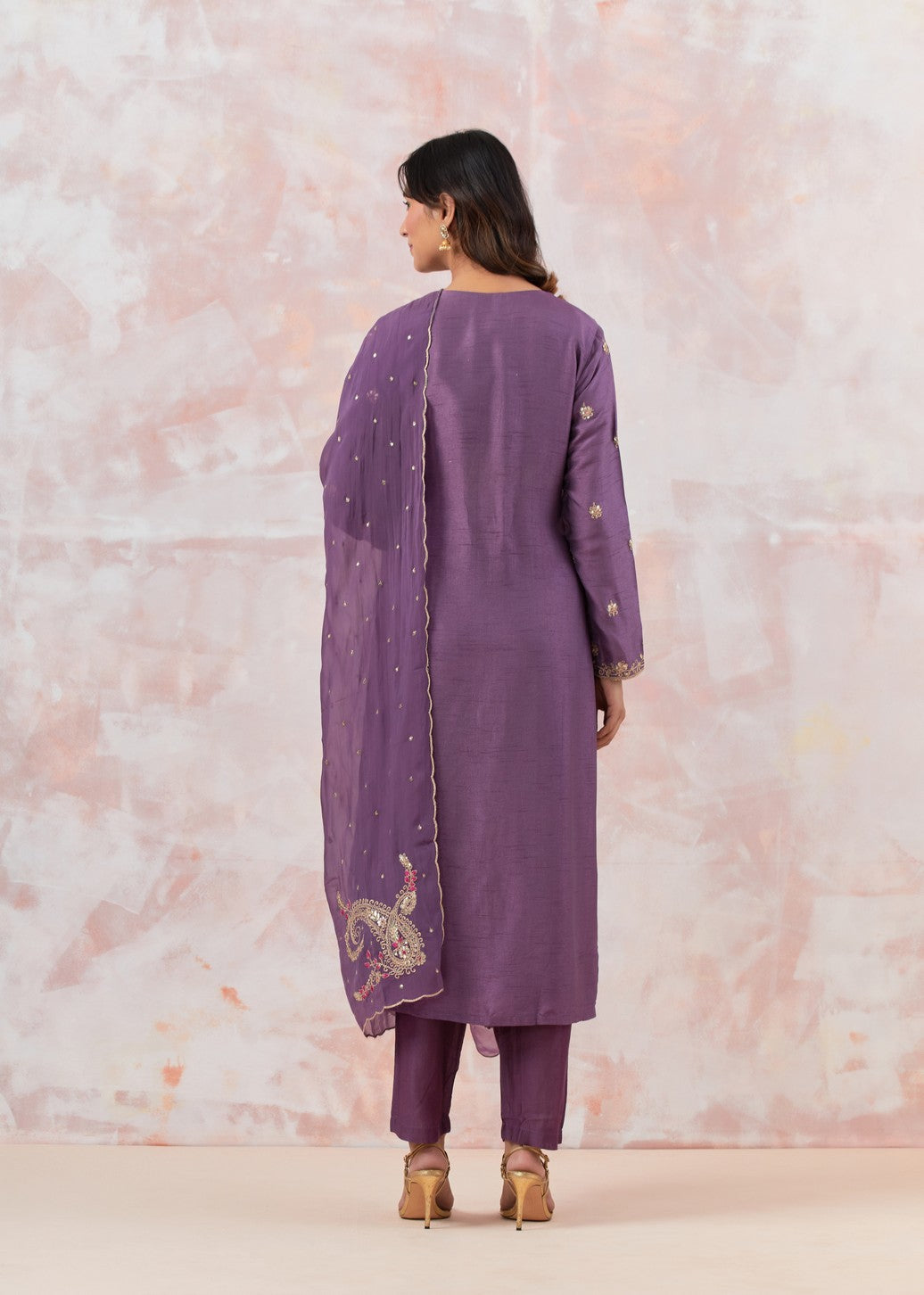 Purple Suit Set With Dupatta