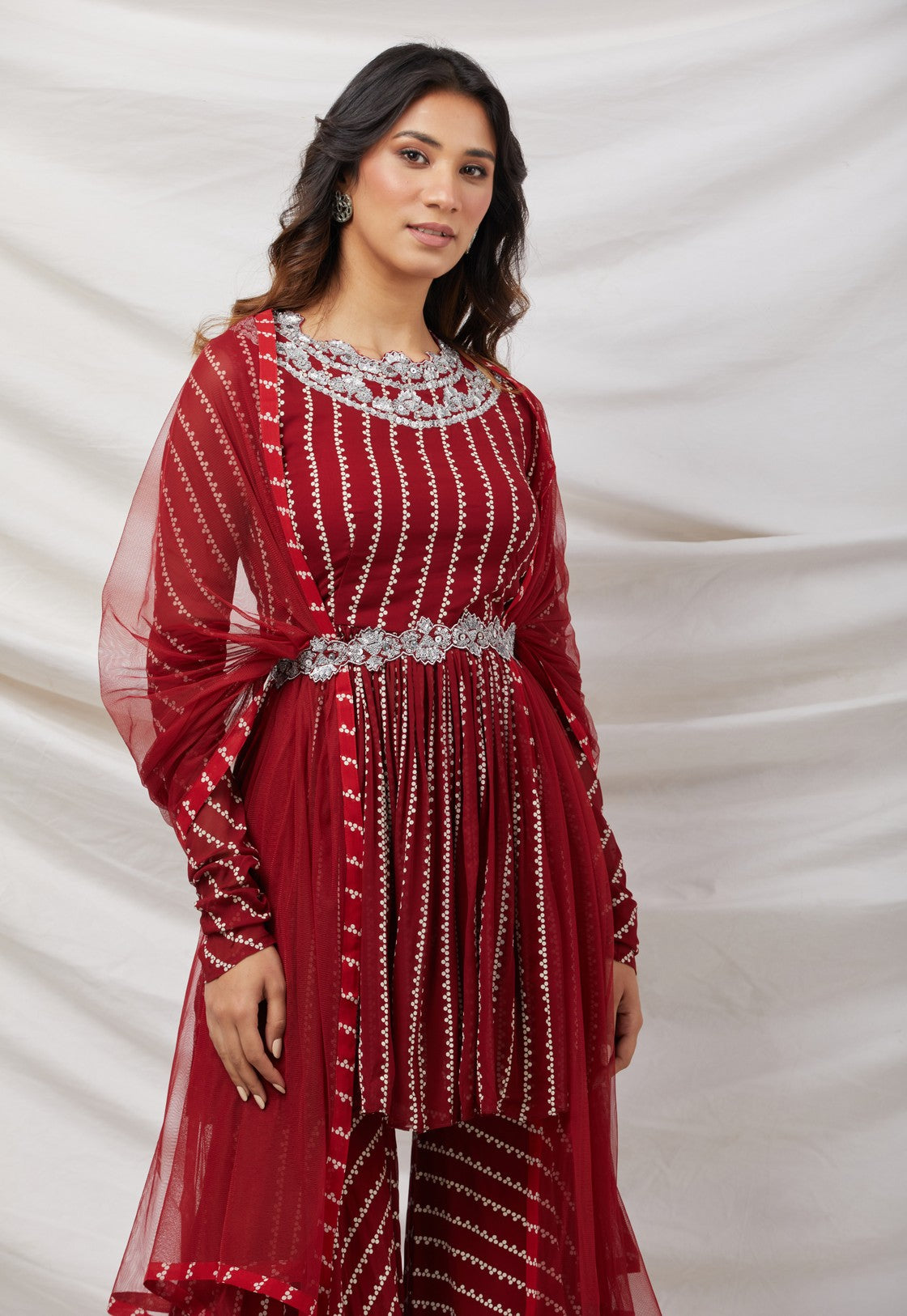 Maroon Sequinned Sharara Set