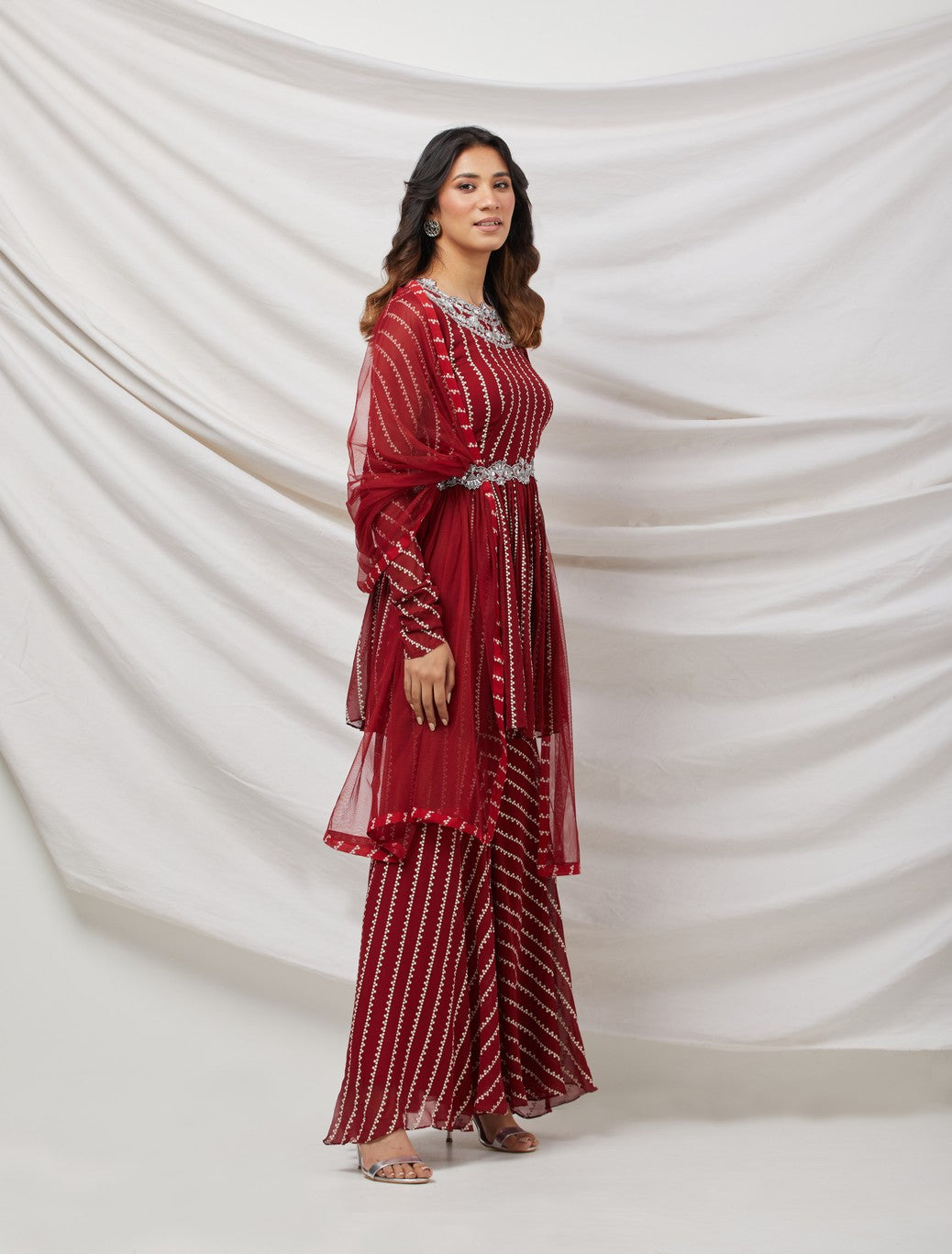 Maroon Sequinned Sharara Set