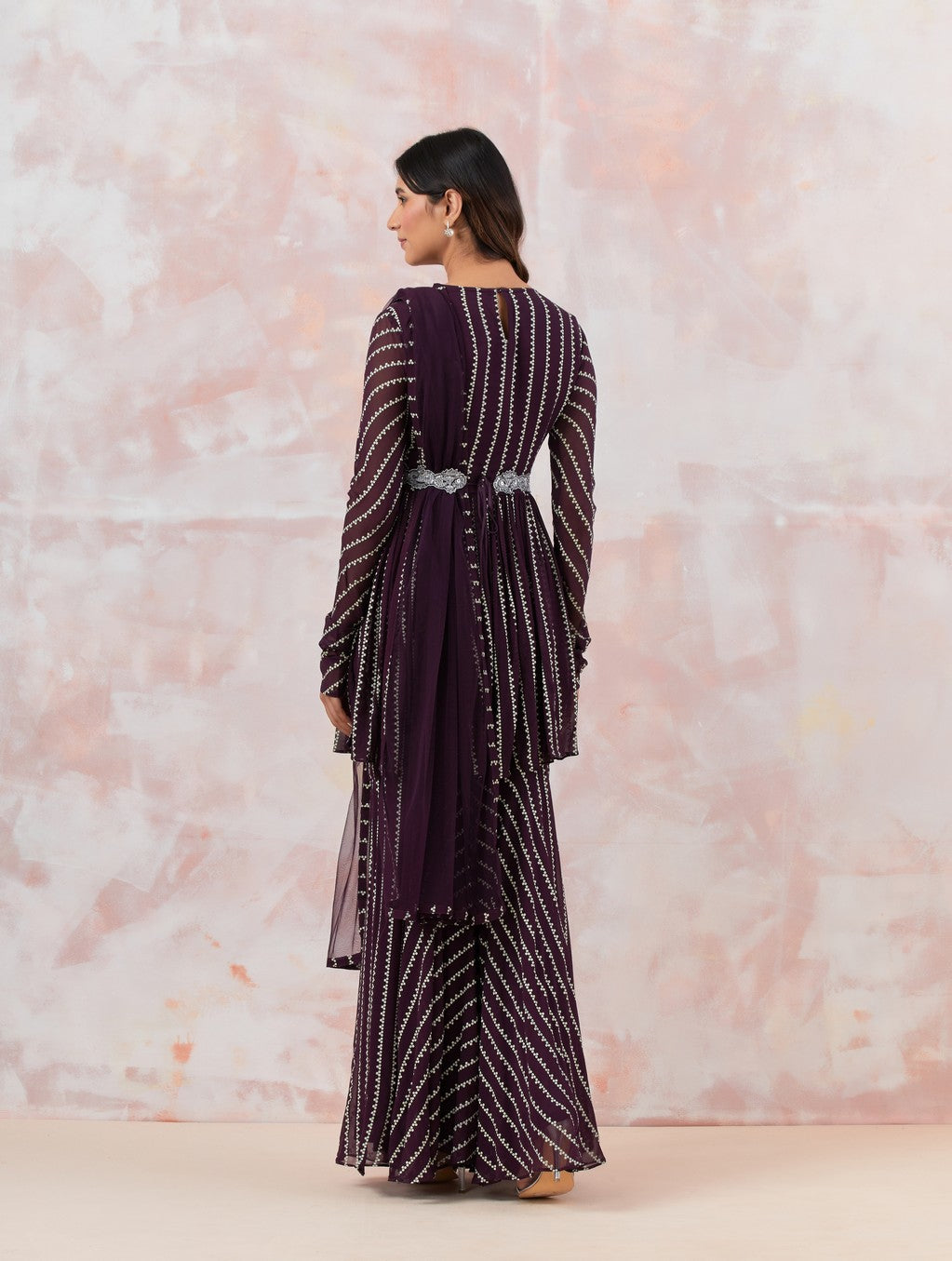 Wine Sequinned Sharara Set