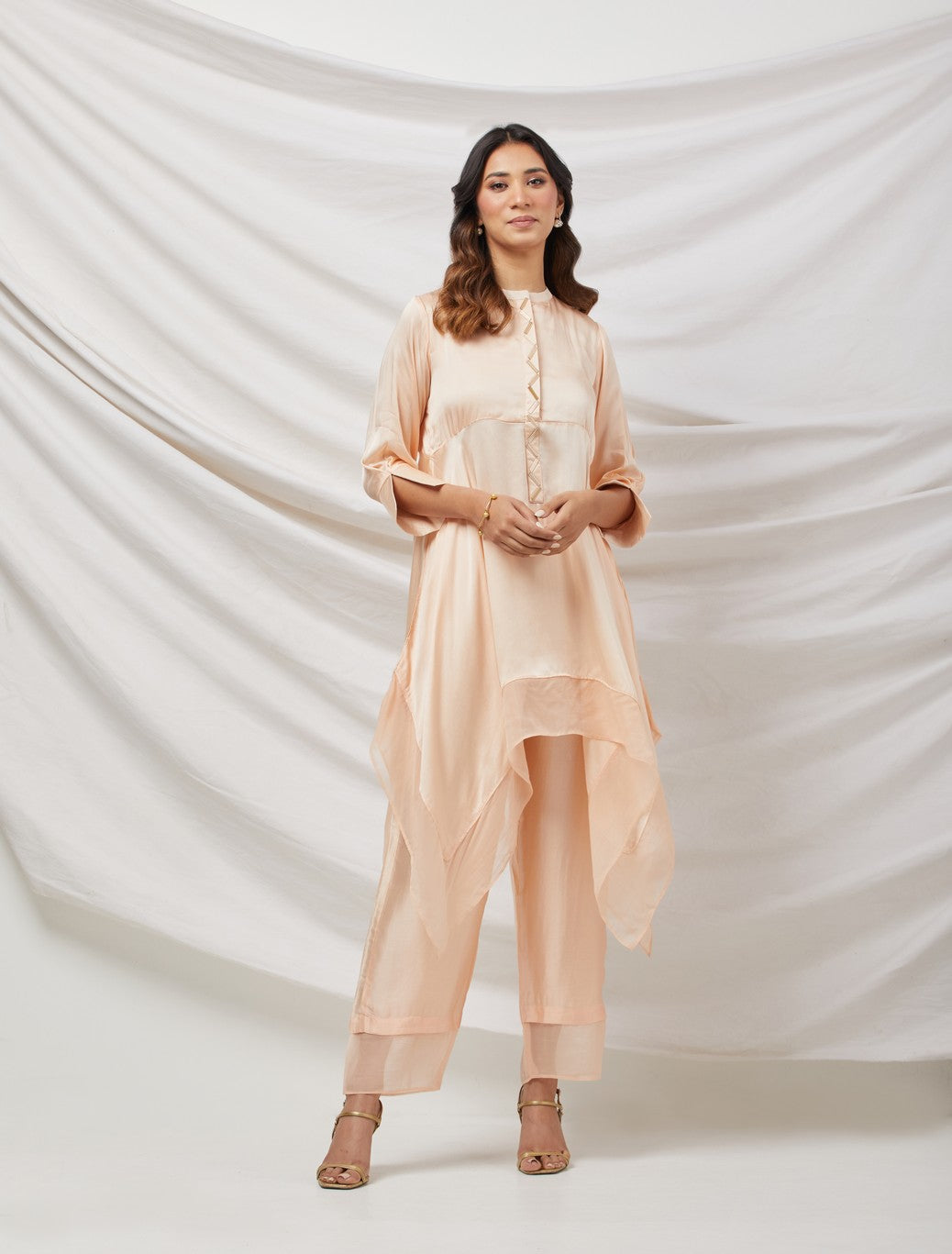 Pink Satin Crepe Tunic Set