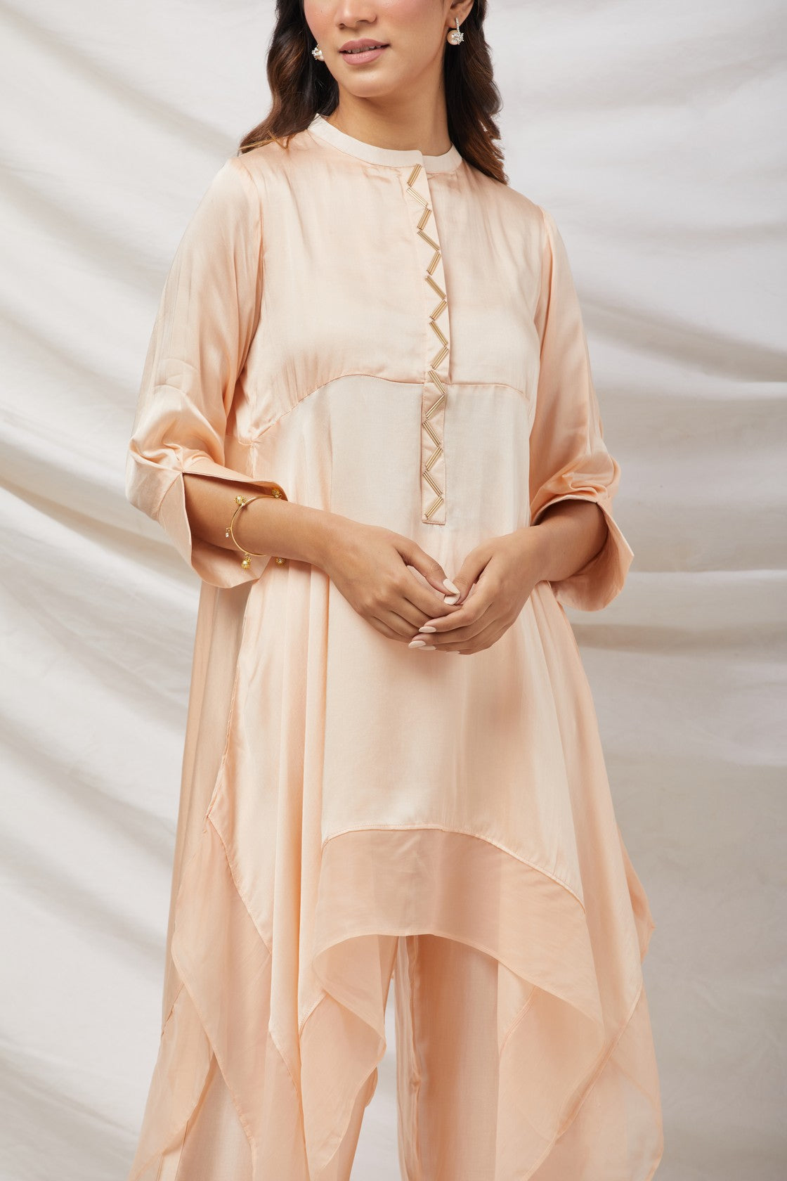 Pink Satin Crepe Tunic Set