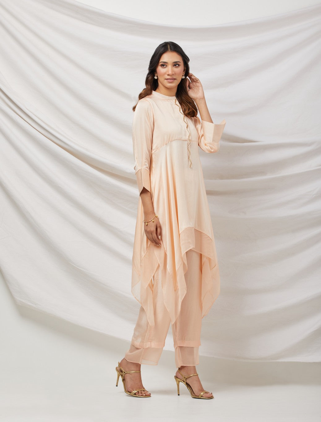 Pink Satin Crepe Tunic Set