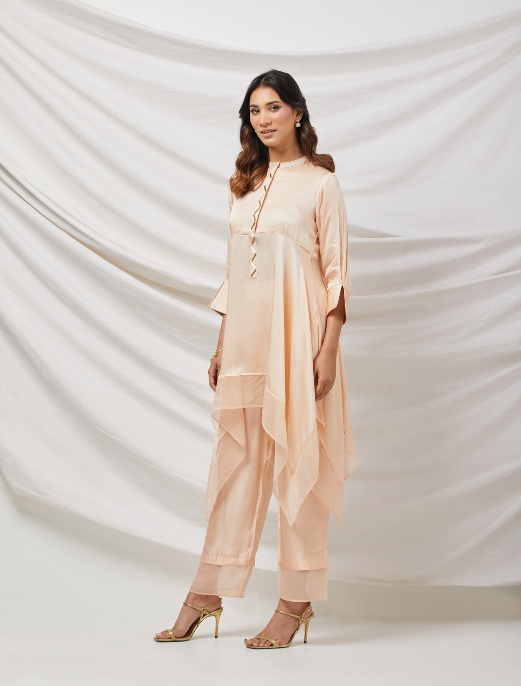 Pink Satin Crepe Tunic Set
