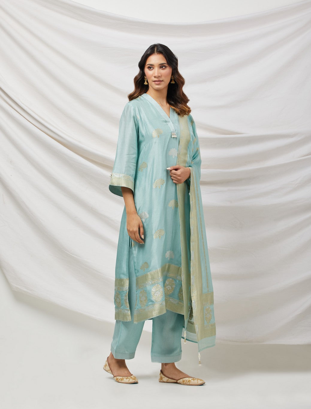 Blue Banarasi Silk Suit Set