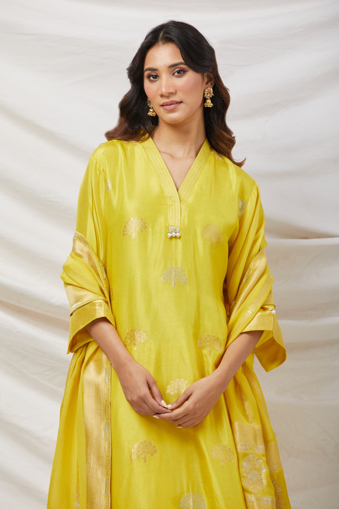 Lime Yellow Banarasi Silk Suit Set