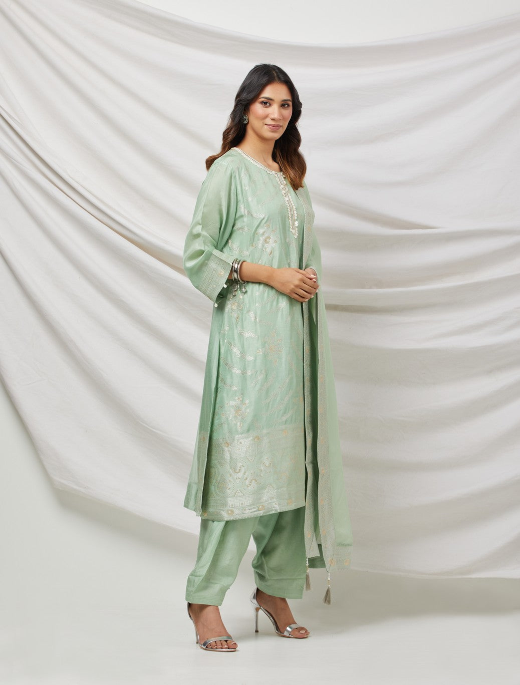 Blue Banarasi Silk Kurta Set