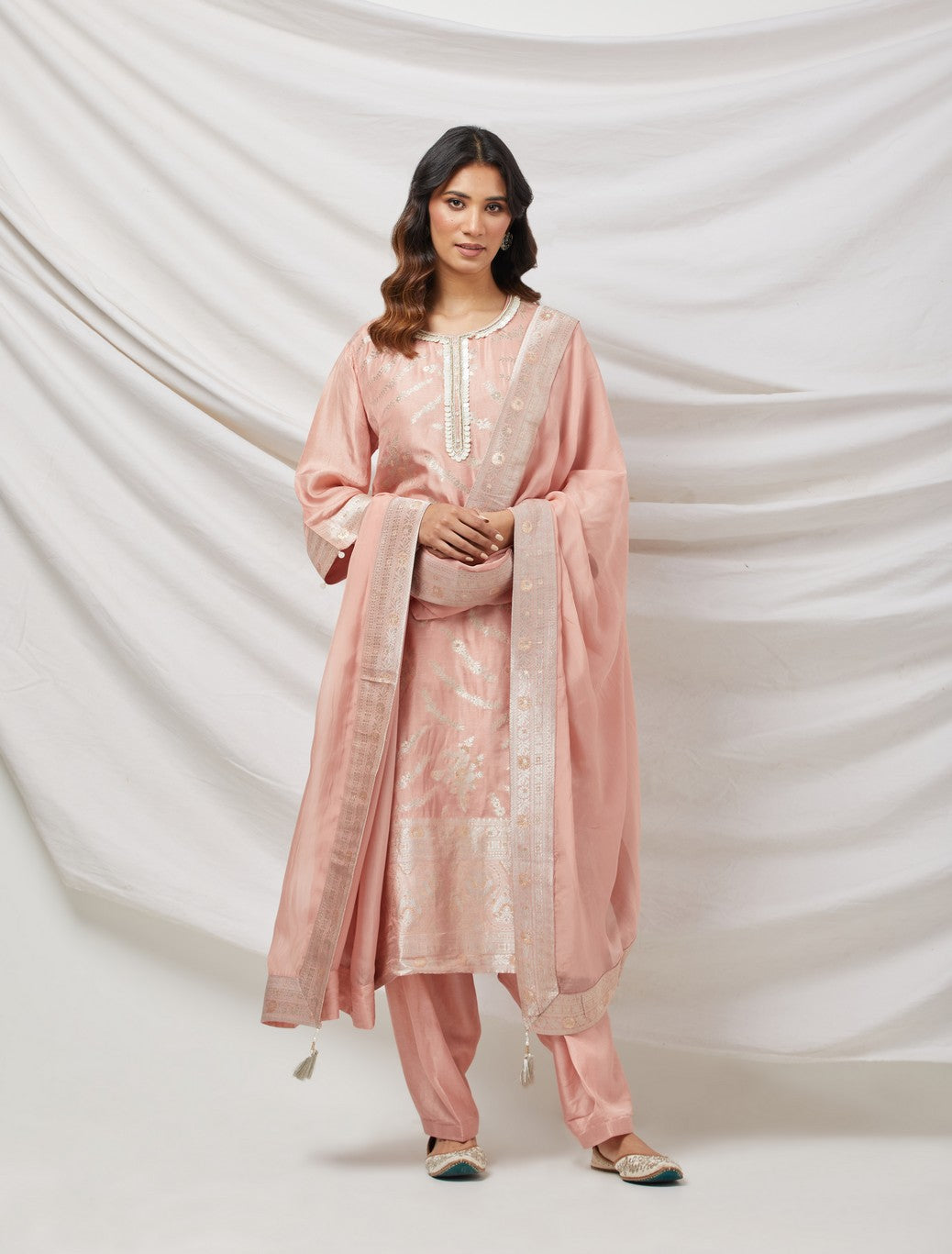 Pink Banarasi Silk Kurta Set