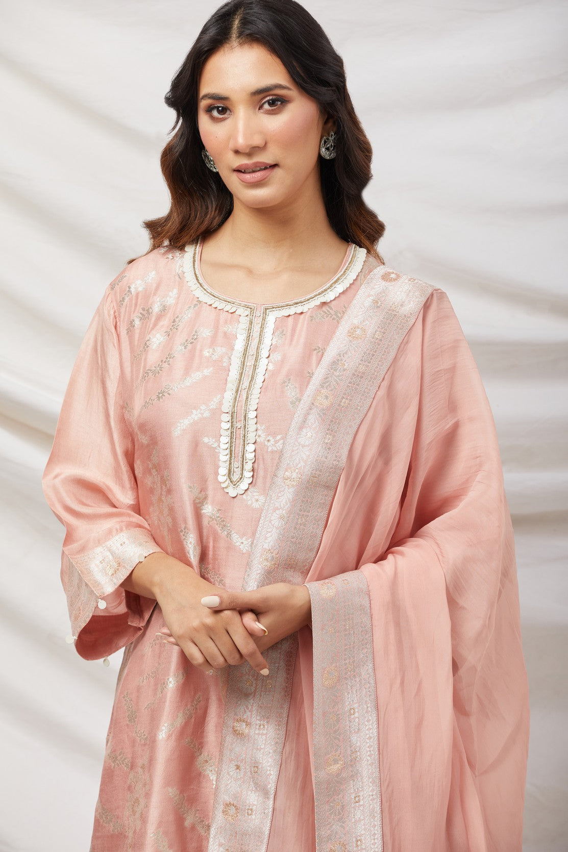 Pink Banarasi Silk Kurta Set