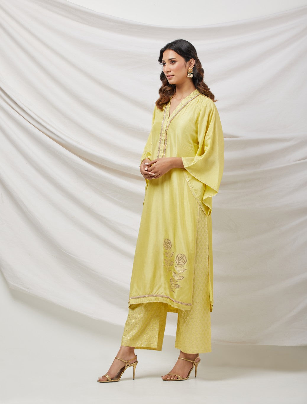 Lime Green Banarasi Silk Kurta Set