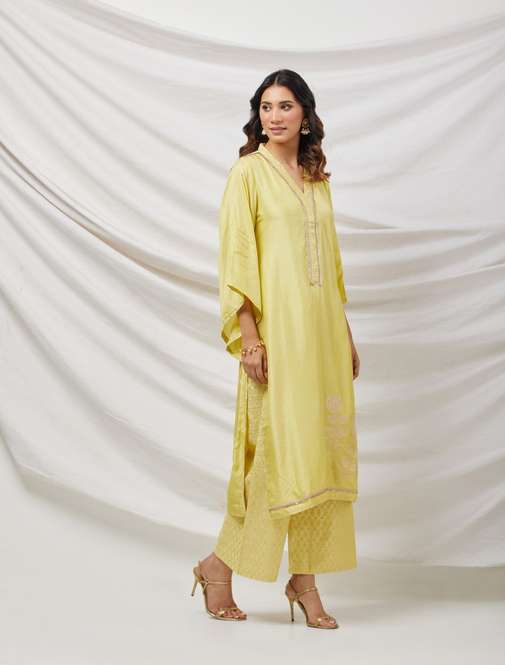 Lime Green Banarasi Silk Kurta Set