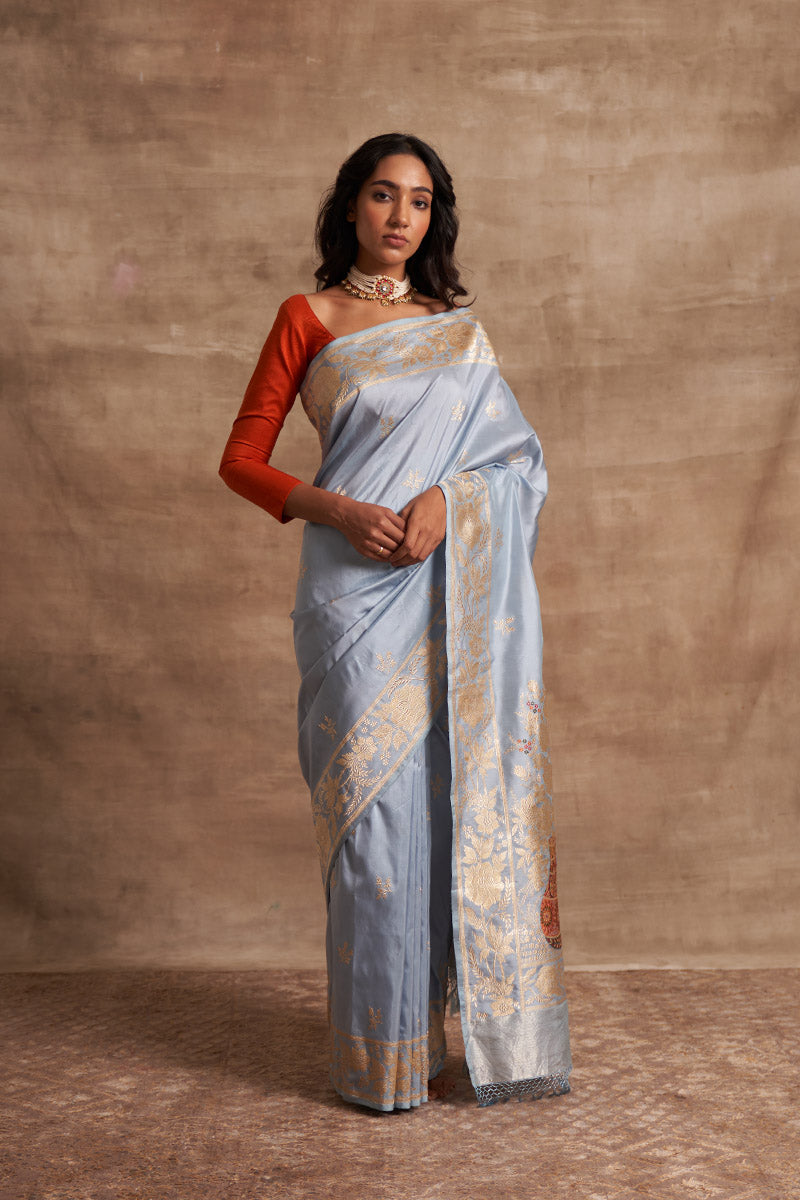 Asmaani Buttedar Zari Pure Silk Benarasi Handloon saree