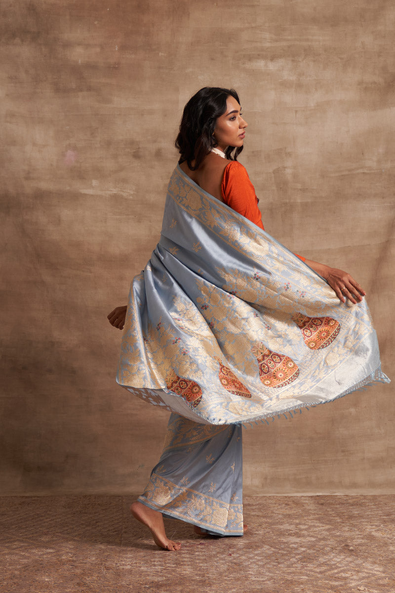 Asmaani Buttedar Zari Pure Silk Benarasi Handloon saree